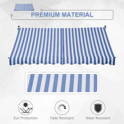 Outsunny 10x5ft Manual Retractable Awning, Patio Sun Shade Canopy Shelter with 5.6-9.2ft Support Pole, Water Resistant UV Protector, for Window, Door, Porch, Deck, Blue