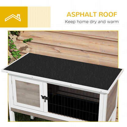 PawHut Wooden Rabbit Hutch with Openable Asphalt Roof, Tray, Brown