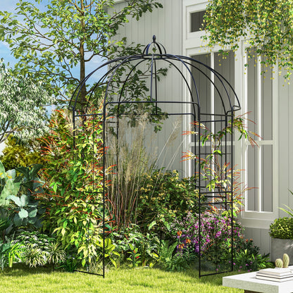 Outsunny Birdcage Shape Arbour, Metal Garden Arbour Pergola Pavilion for Climbing Plants, Lights, French Style Arch Trellis