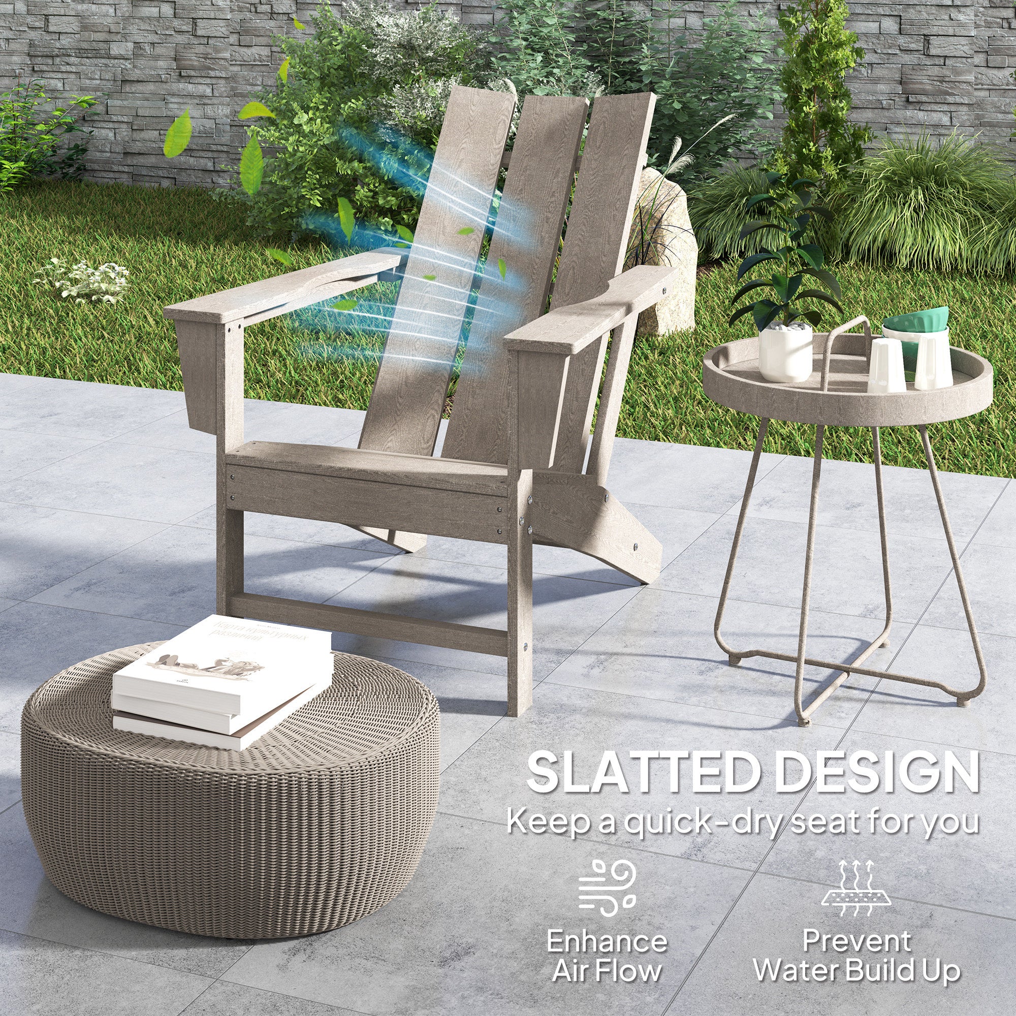 Outsunny HDPE Plastic Adirondack Chair, Muskoka Chair with High Back and Wide Armrests for Fire Pit, Patio, Porch, Dark Grey