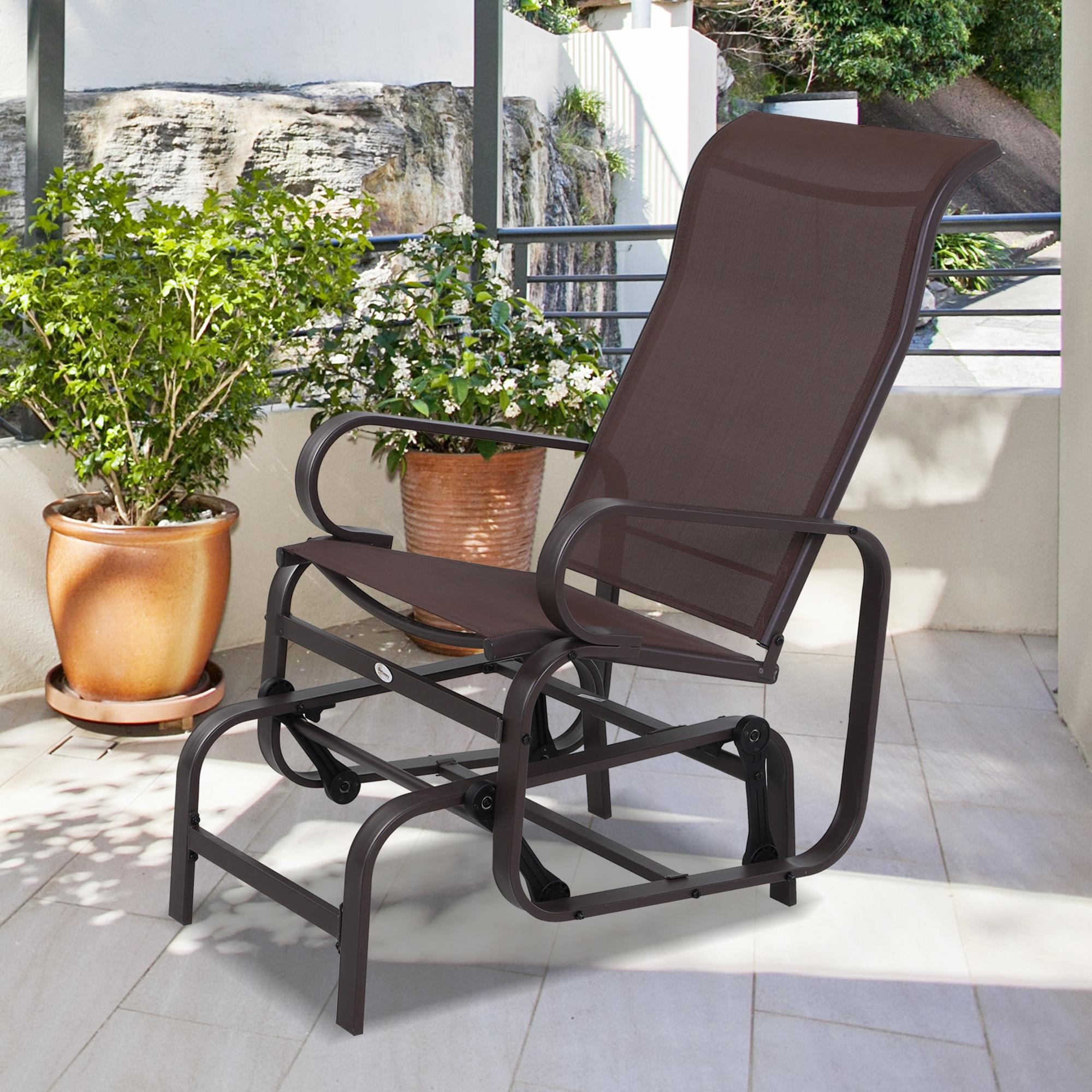 Outsunny Patio Glider with Breathable Mesh Fabric, Outdoor Glider Chair, Garden Rocking Gliding Seat for Patio, Yard, Porch, Brown