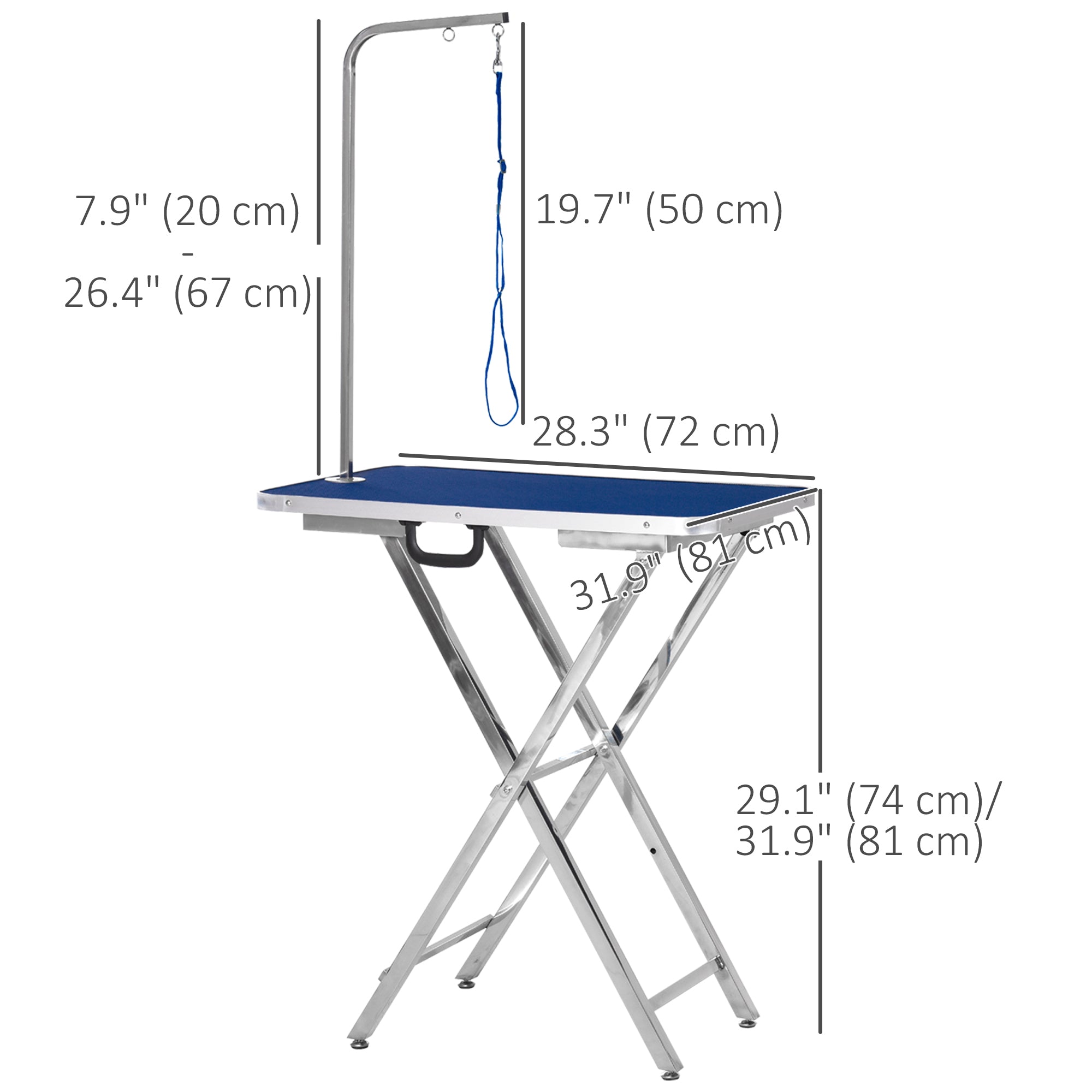 PawHut 28" Foldable Dog Grooming Table with Adjustable Arm, Non-Slip Surface for Medium Small Dogs, Cats, Blue