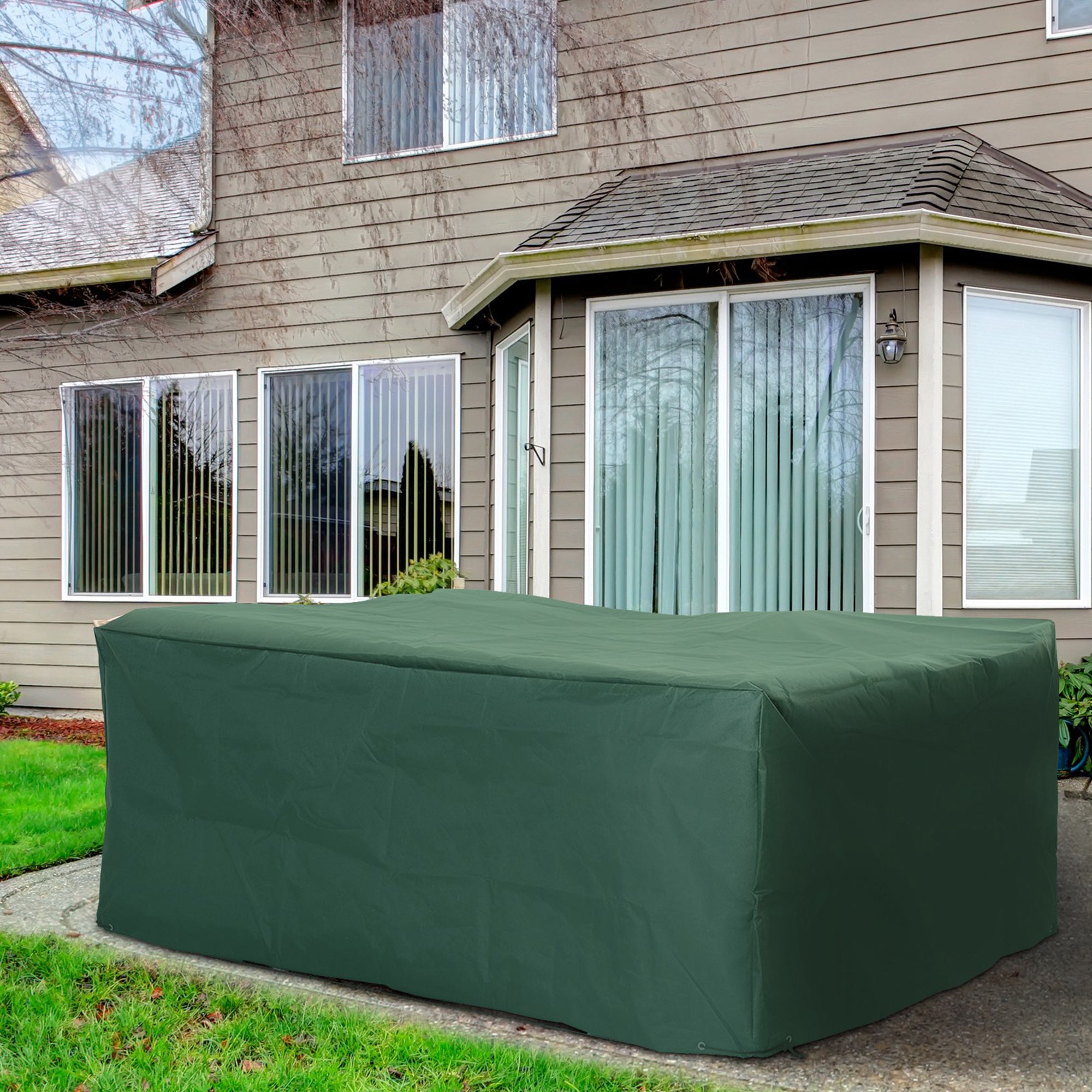 Outsunny Outdoor Furniture Cover 81" x 57" Waterproof Garden Patio Rattan Wicker UV Rain Protector Oxford Dark Green