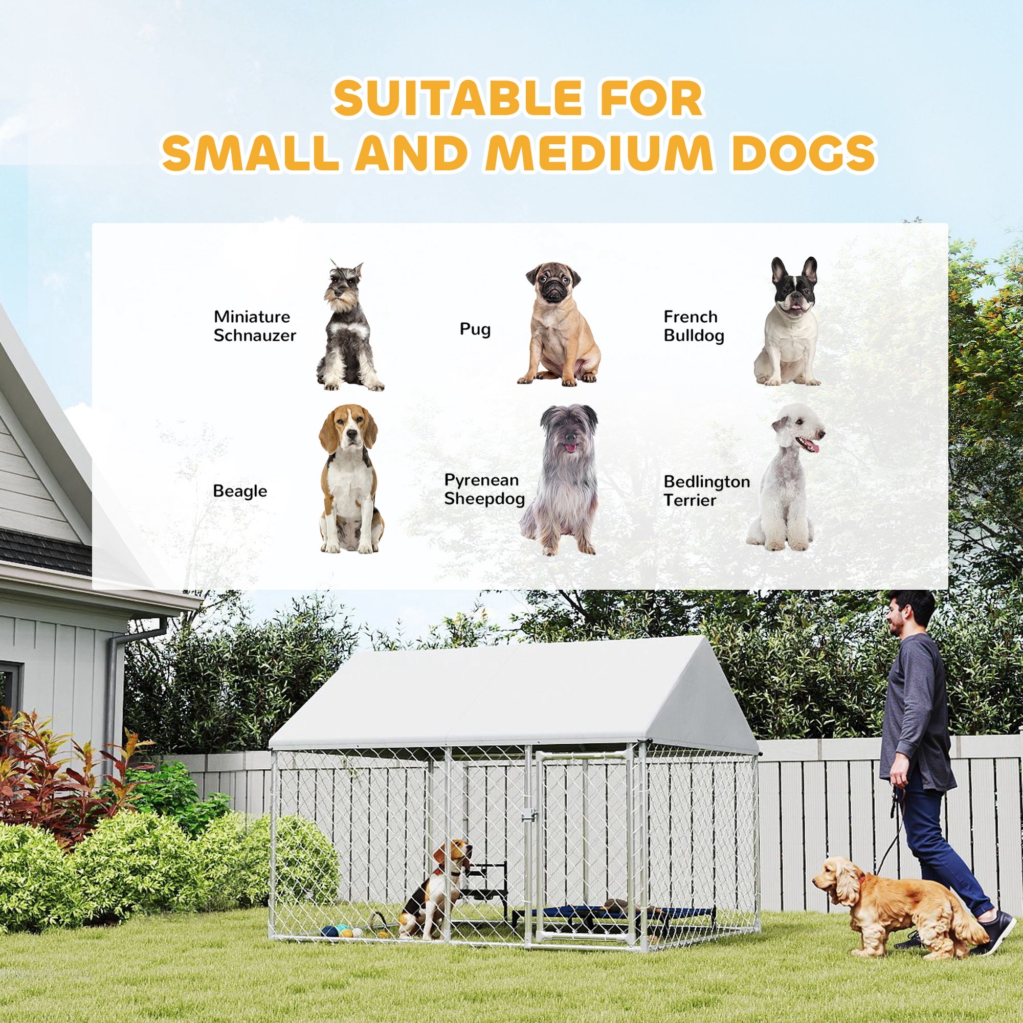 PawHut Outdoor Dog Kennel with Waterproof & Anti-UV Cover, Quick-Connect Frame, Secure Lock for Small Medium Dogs