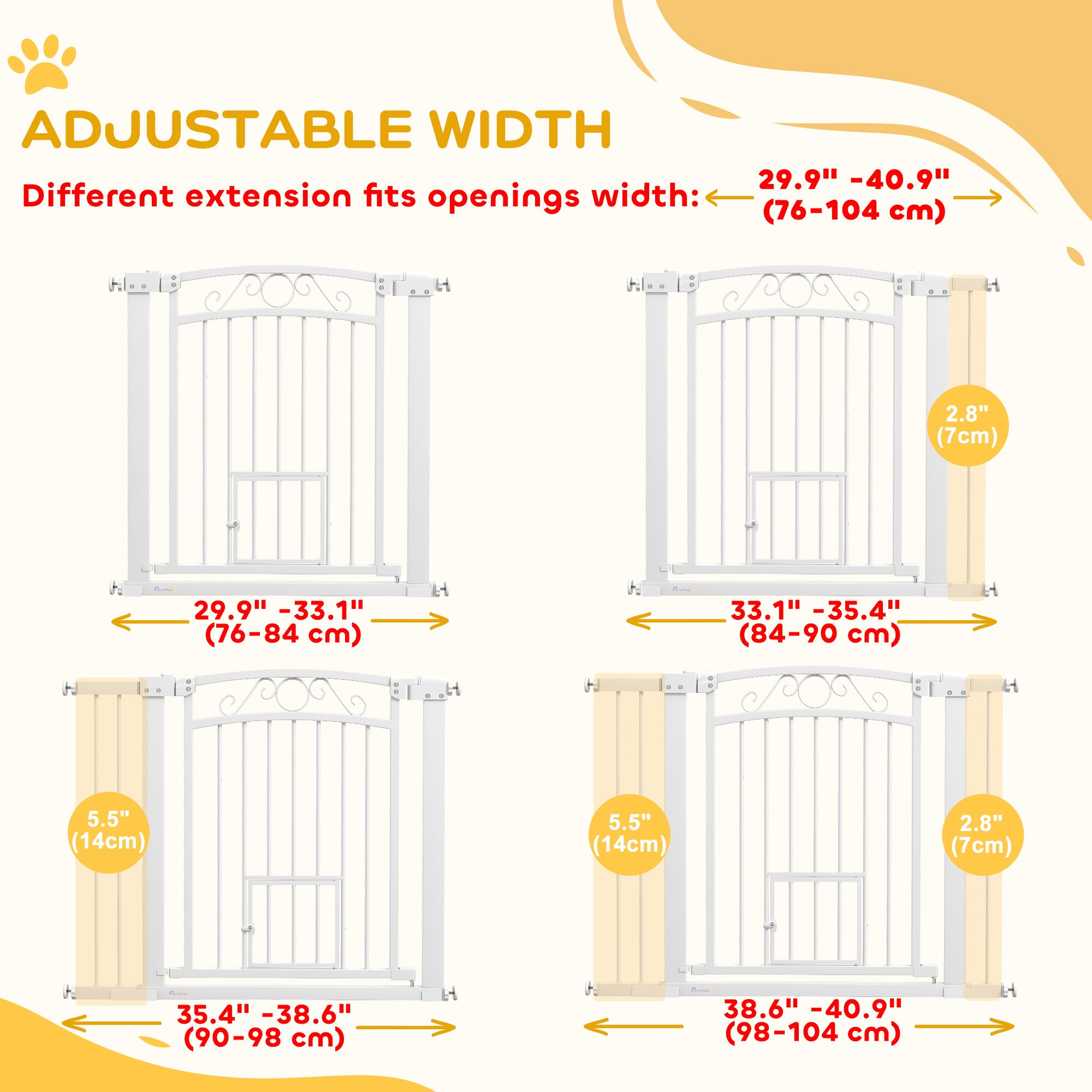 PawHut Dog Gate, Walk Through Pet Gate w/ Small Pet Door, Auto Close, for Doorways, House, Stair, 30"-41" W x 30" H