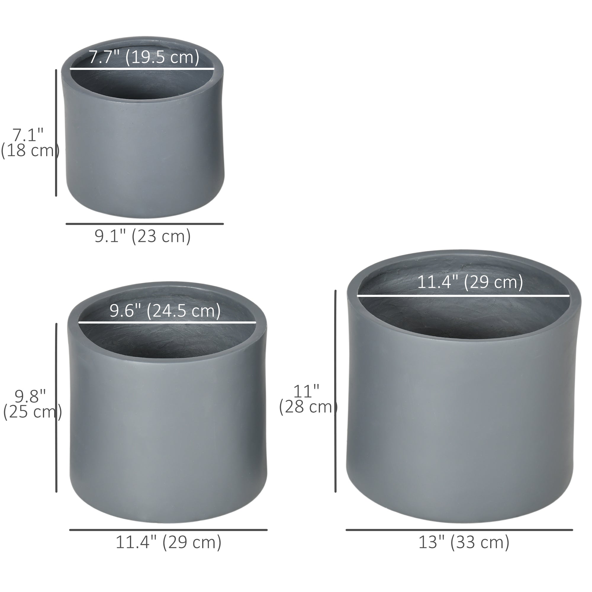 Outsunny Set of 3 Outdoor Planter Set, 13/11.5/9 in, Flower Pots with Drainage Holes, Outdoor Plant Pots for Patio, Yard, Garden