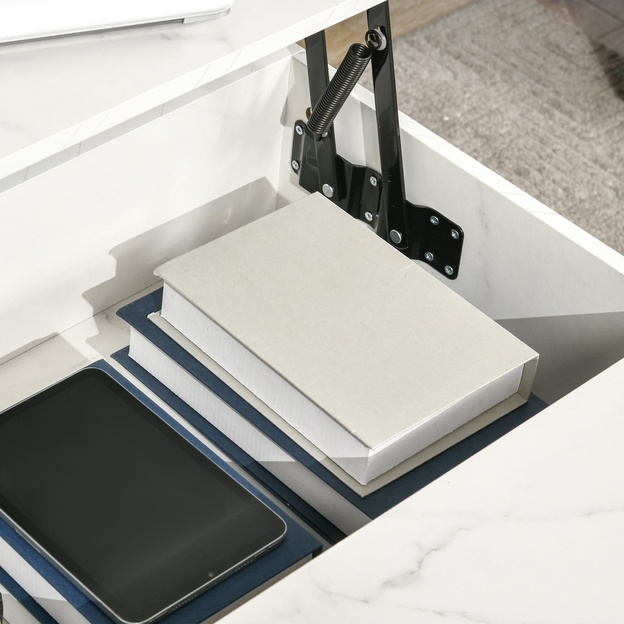 HOMCOM Lift Top Coffee Table with Hidden Storage Compartment Lift Tabletop Center Table for Living Room, White