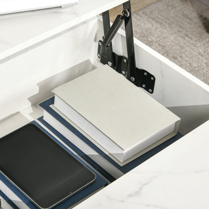 HOMCOM Lift Top Coffee Table with Hidden Storage Compartment Lift Tabletop Center Table for Living Room, White