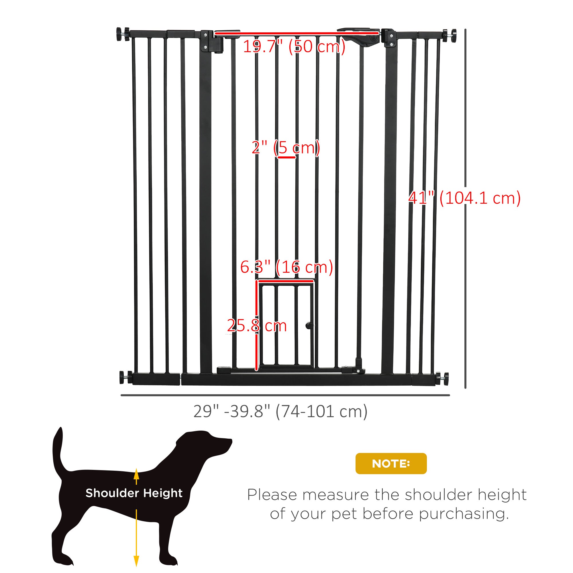 PawHut 41" Easy Open Indoor Dog Gates for Doorways, House, Stair - Black