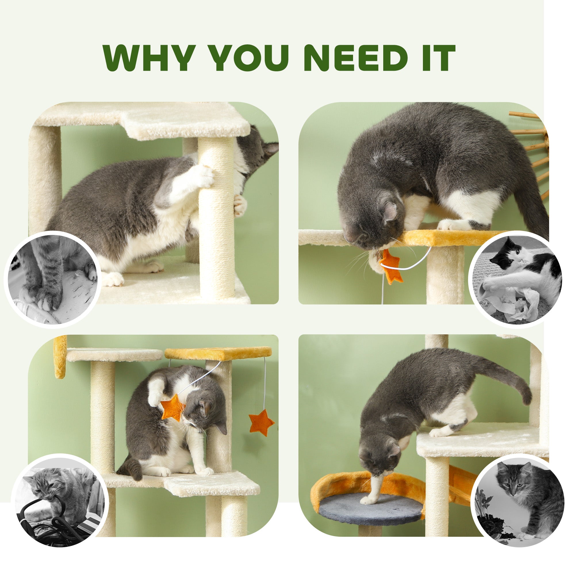 PawHut Star and Moon Themed Cat Tree with Cat Scratching Posts, Cat Condo, Bed, Scratching Board, Cat Toys, Beige