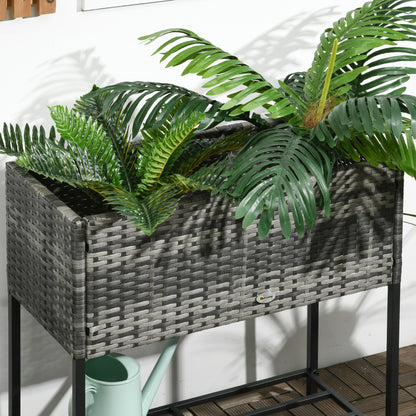 Outsunny Rattan Raised Garden Boxes, Elevated Flower Beds with Storage Shelf for Herbs, Flowers, Vegetables, Mixed Grey