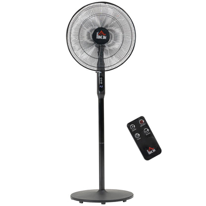 HOMCOM Floor Standing Fan with Remote Control, Oscillating, LED Screen, Stand Up Cooling Fan, Tall Pedestal Electric Fan for Home Bedroom, Black