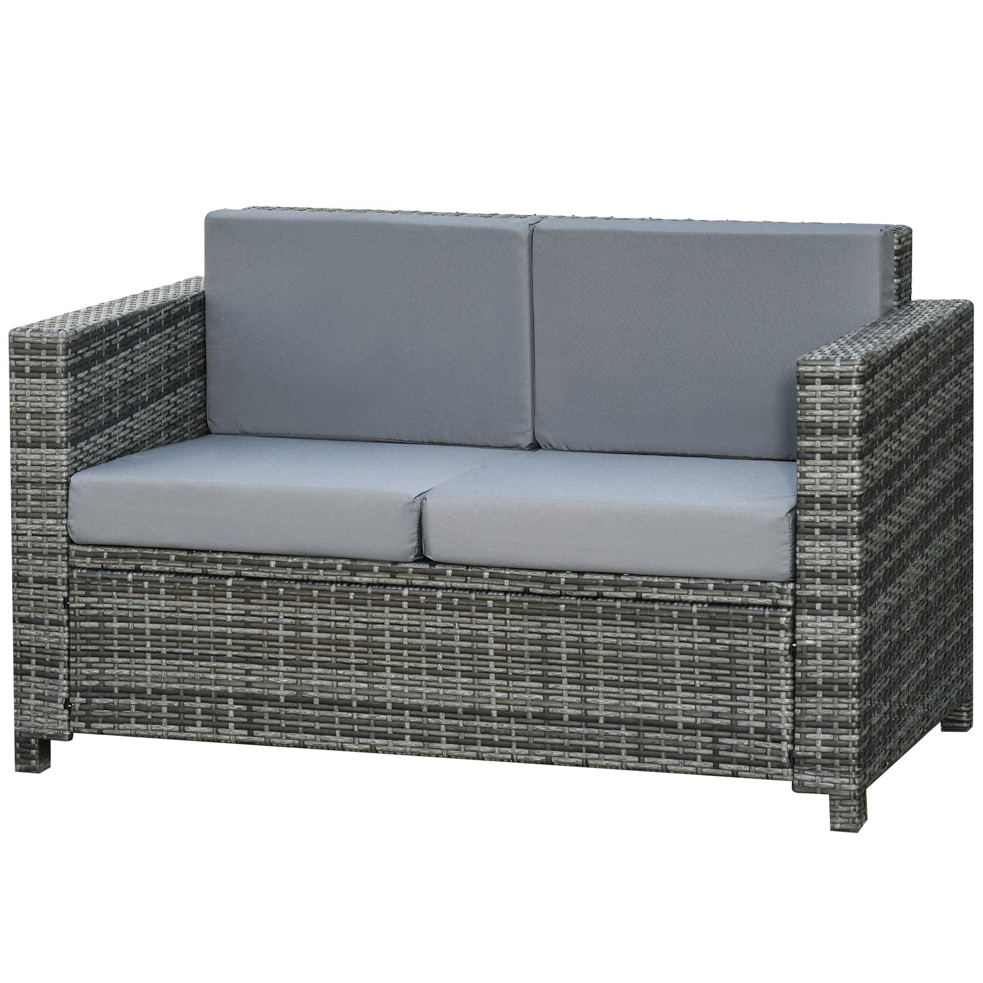 Outsunny 2 Seat Patio Loveseat Deluxe Wicker Sofa Chair Outdoor Rattan Furniture Couch All Weather with Cushion for Balcony, Deck, Garden and Poolside, Grey