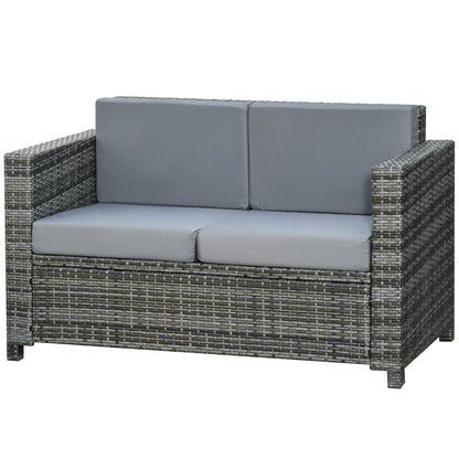 Outsunny 2 Seat Patio Loveseat Deluxe Wicker Sofa Chair Outdoor Rattan Furniture Couch All Weather with Cushion for Balcony, Deck, Garden and Poolside, Grey