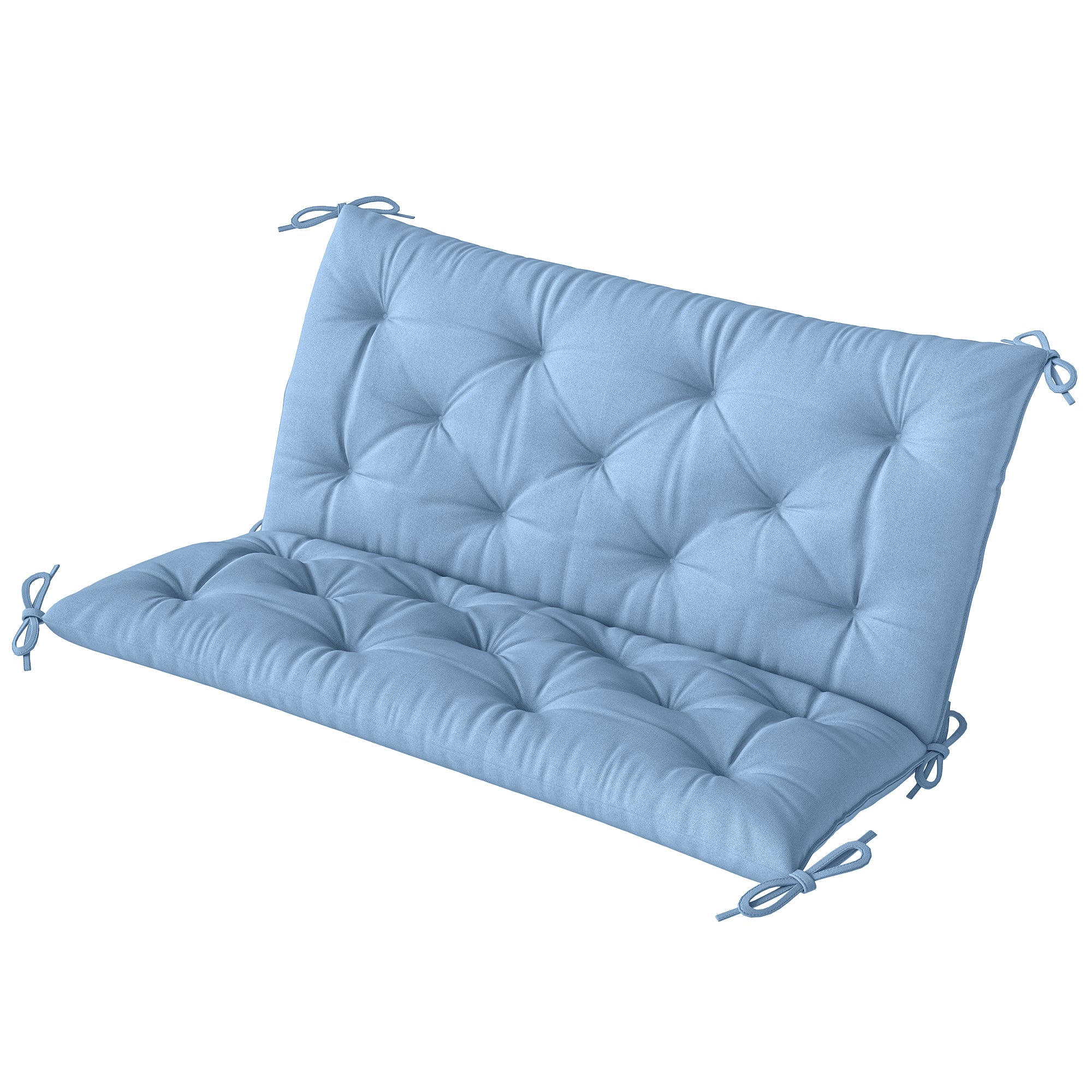 Outsunny Garden Bench Cushion with Backrest, Non-Slip 2 Seater Thick Pad with Ties, Blue