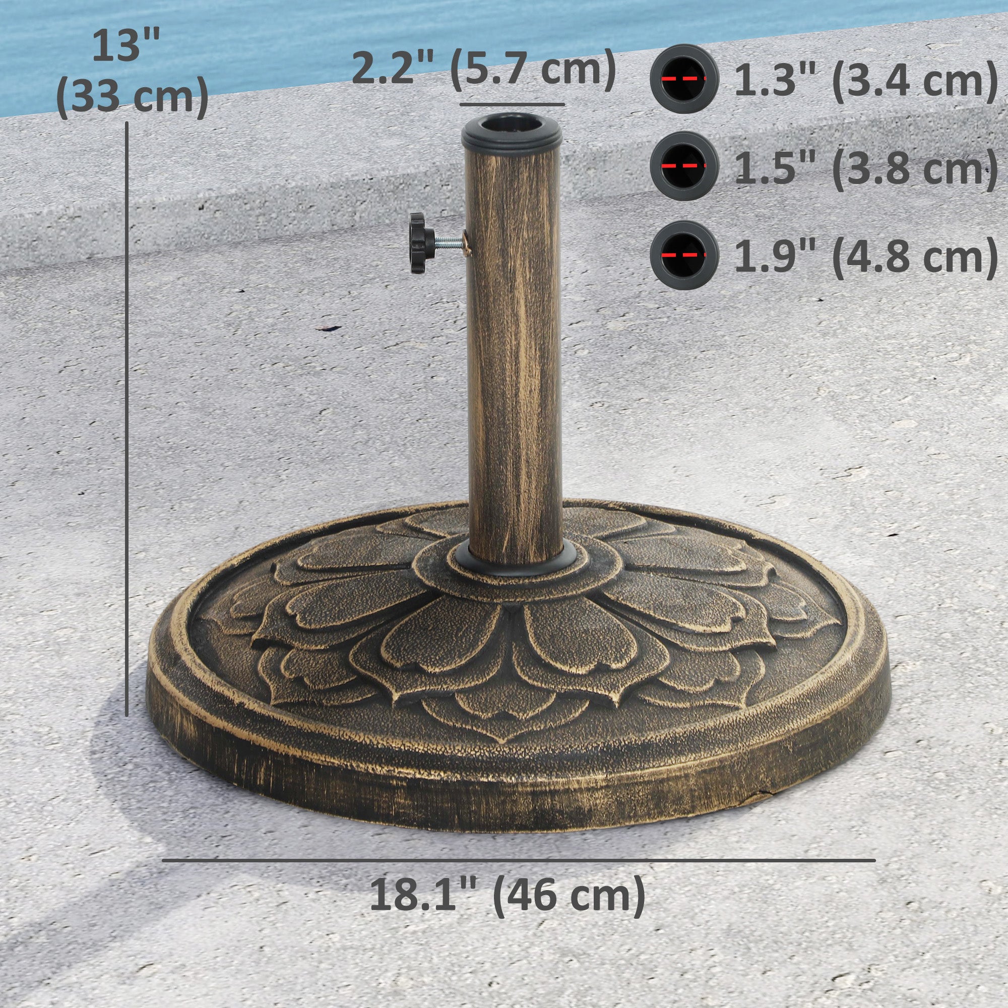 Outsunny Round Patio Umbrella Base, 26 lbs Resin Umbrella Stand Base, Outdoor Umbrella Stand for 1.3"/1.5"/1.9" Umbrella Poles for Outdoor, Lawn, Poolside, Bronze
