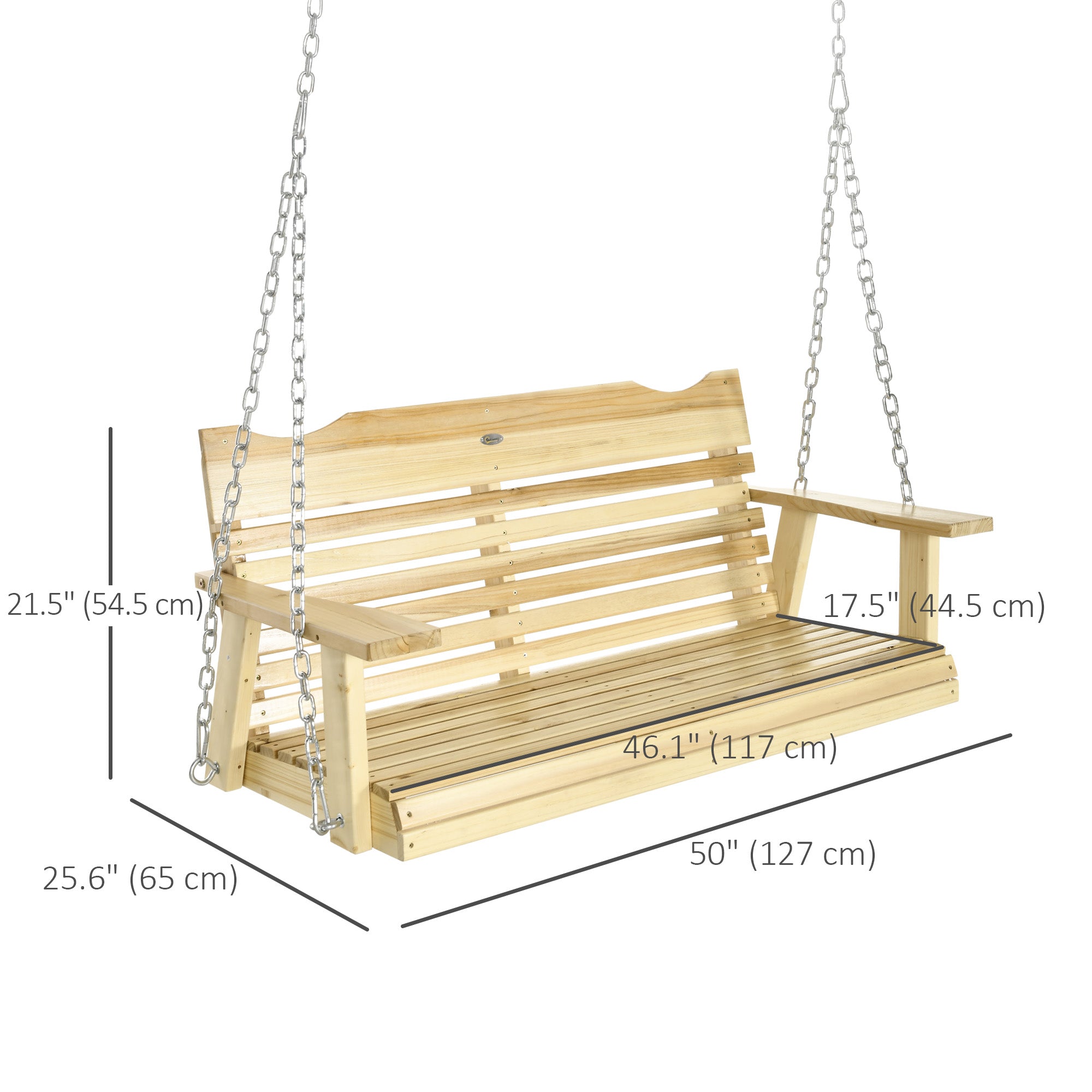 Outsunny 2-Seater Porch Swing, Patio Swing Bench with Adjustable Hanging Chains for Deck, Patio, Garden, Backyard, Natural Wood