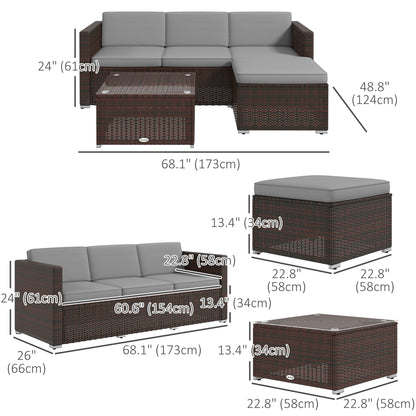 Outsunny Patio Furniture w/ Soft Cushions, Corner Sofa Sets, Grey