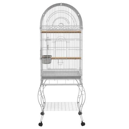 PawHut Play Open Top Bird Cage 60" Parrot Cage for Cockatiel, Sun Conure with Rolling Stand, Removable Tray, Perches, Storage Shelf White, 20.1" x 20.1"