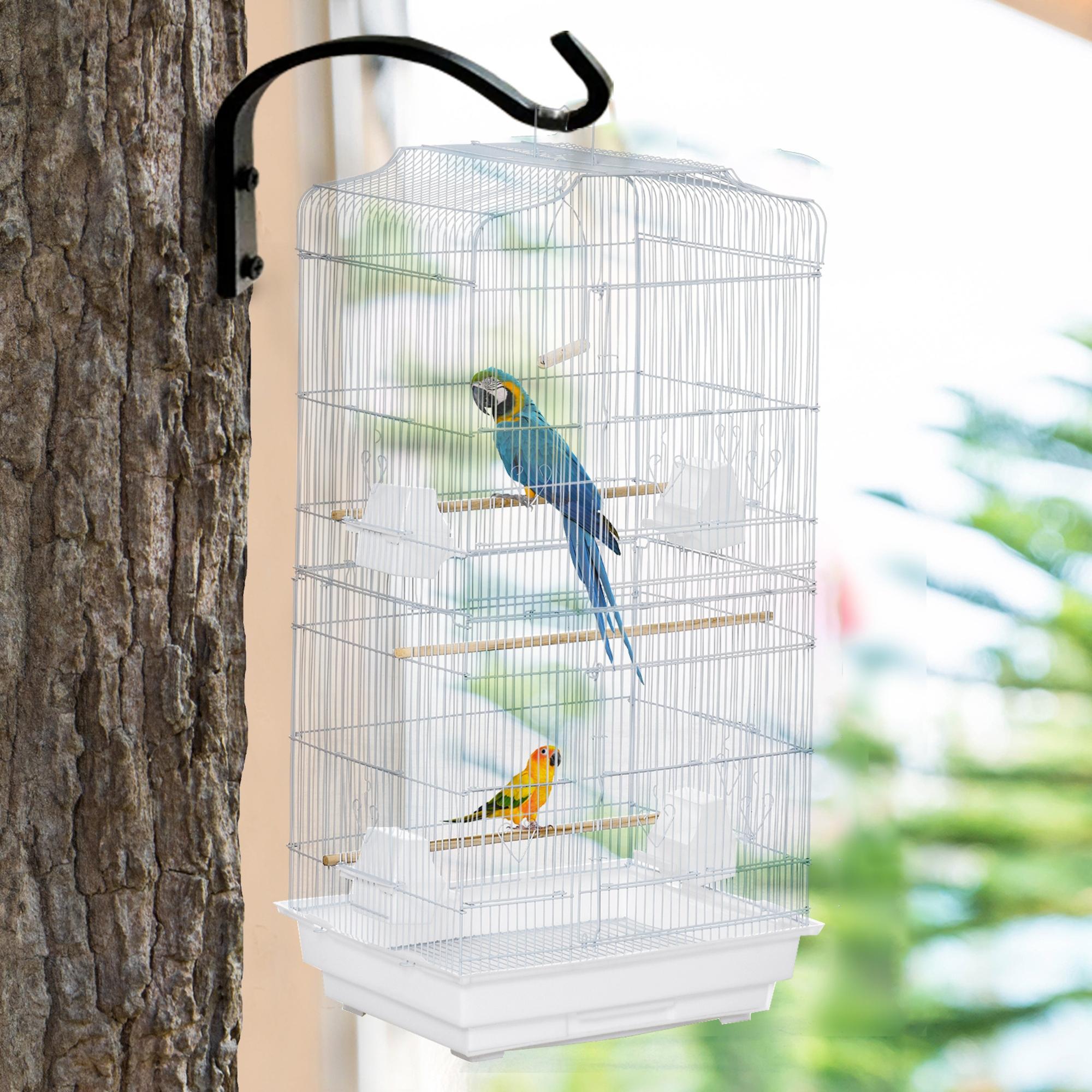 PawHut 36" Bird Cage, Macaw Play House, Cockatoo, Parrot, Finch Flight Cage, 2 Doors, Perch 4 Feeder Pet Supplies, White