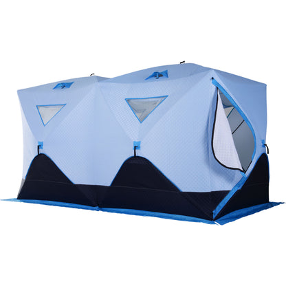 Outsunny 8-Person Insulated Ice Fishing Tent Shelter with Ventilation Windows and Carry Bag, for -22℉, Blue
