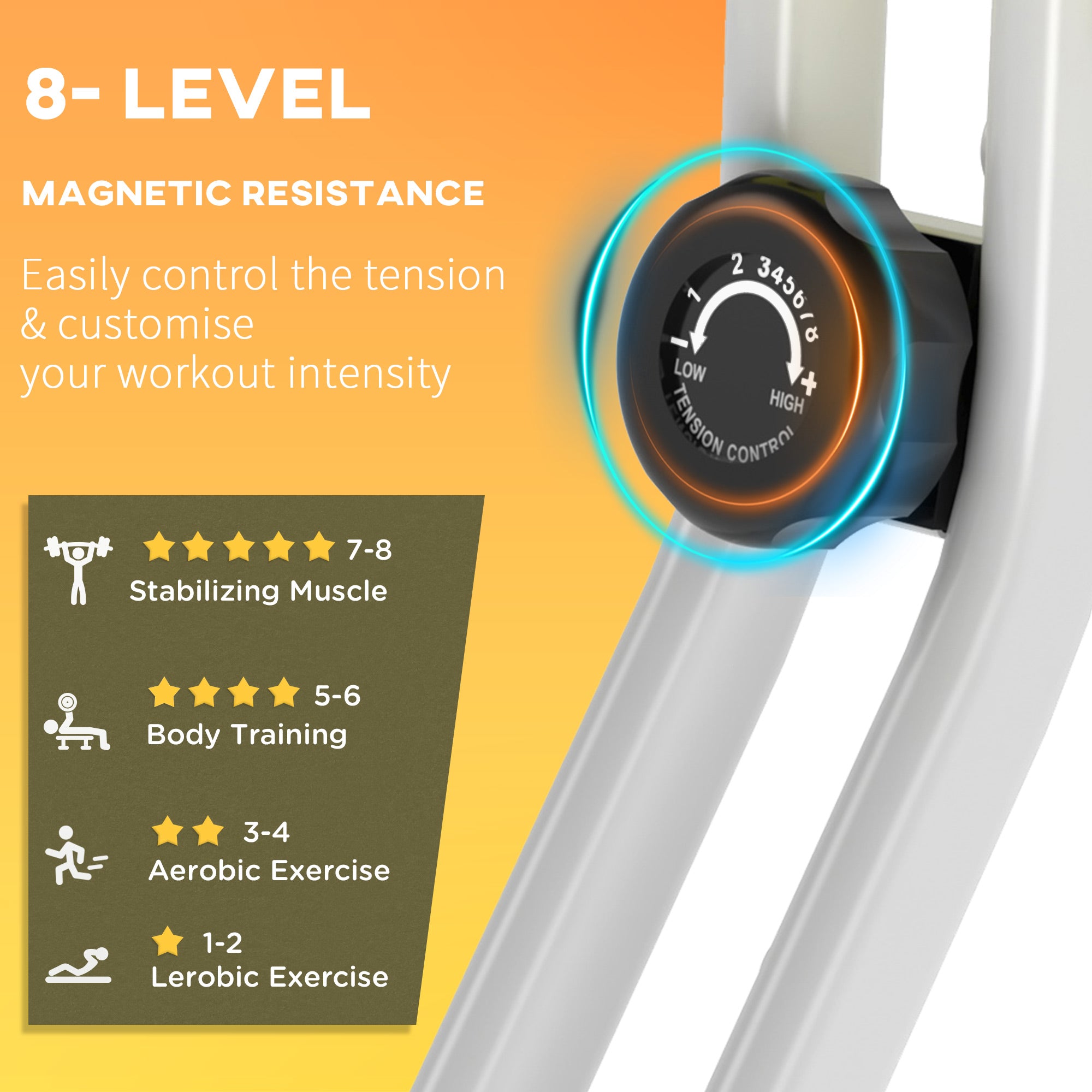Soozier Foldable Indoor Stationary Bike with 8 Levels of Magnetic Resistance, Exercise Bike for Cardio Workout, Yellow