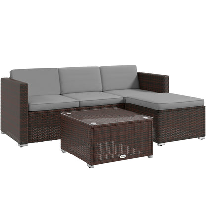 Outsunny Patio Furniture w/ Soft Cushions, Corner Sofa Sets, Grey