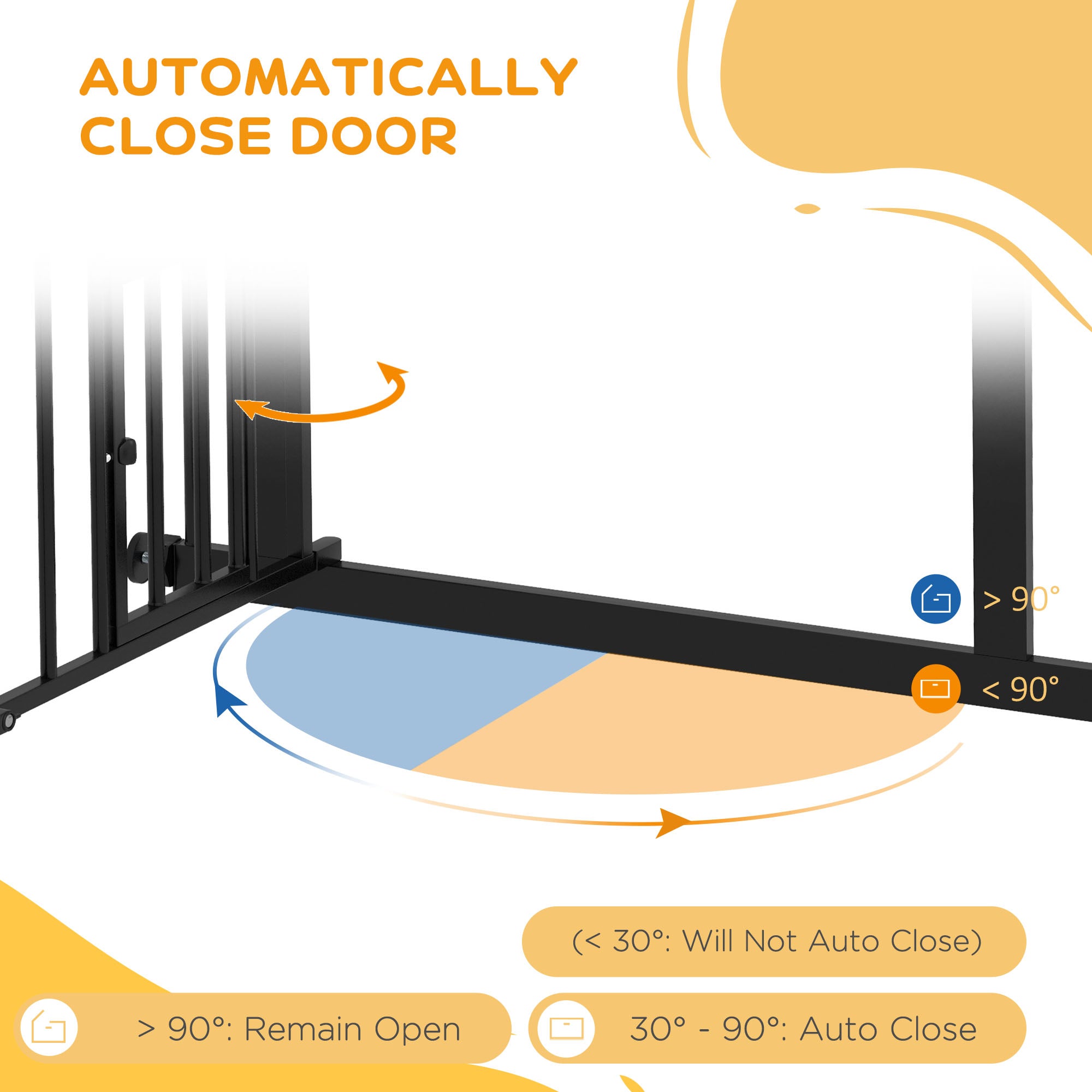 PawHut Auto-Close Pet Gate, Stair Gate with Cat Door, Double Locking for Doorways Hallways Stairs, Fits 29"-31.5" Wide, Black