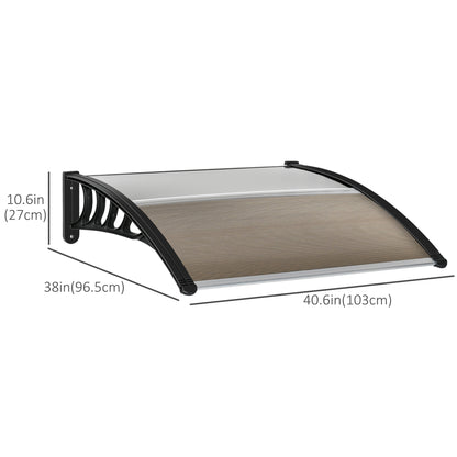 Outsunny Awning Door Canopy, 40.6" x 38" Polycarbonate Front Door Outdoor Patio Cover with Hollow Sheet for UV Protection, Brown