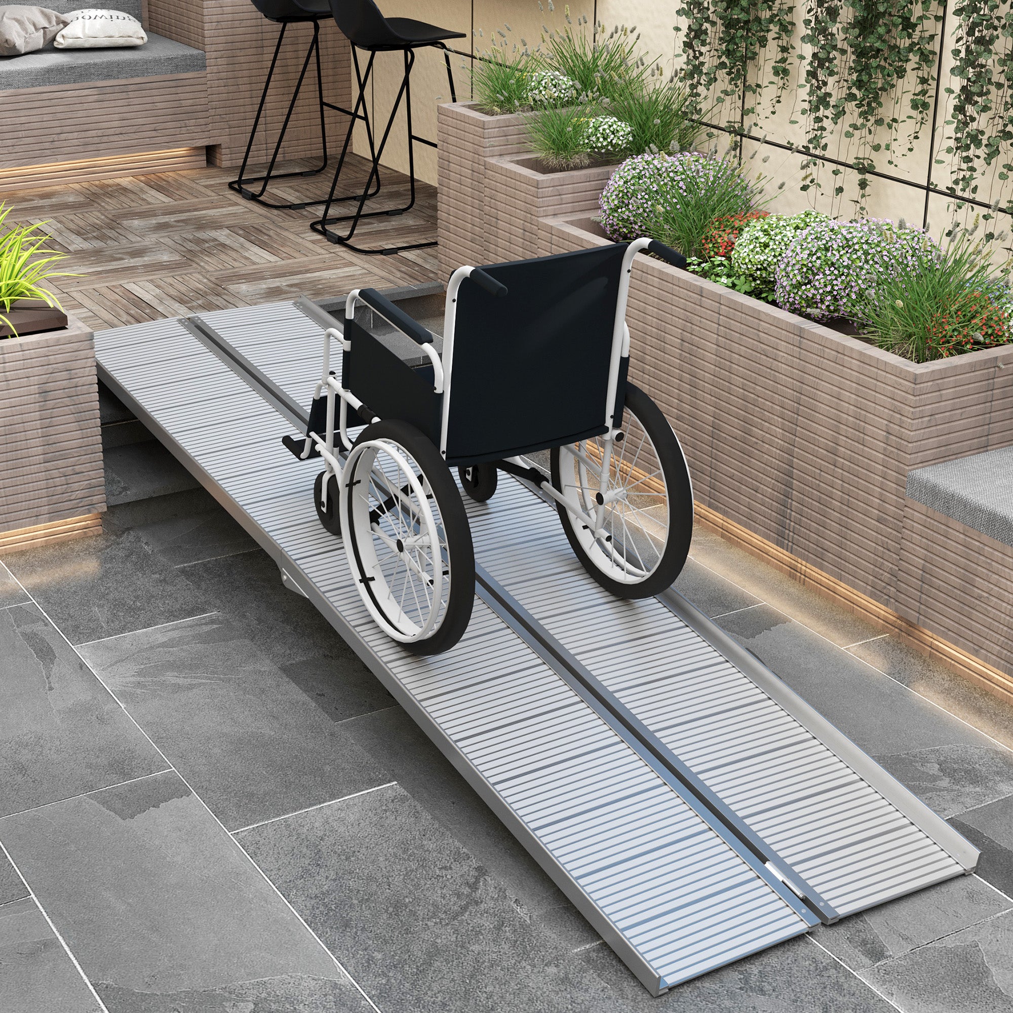 HOMCOM 10' Foldable Handicap Ramp for Home, Steps, Doorways, Aluminum Wheelchair Ramp, Textured Threshold Ramp, Silver