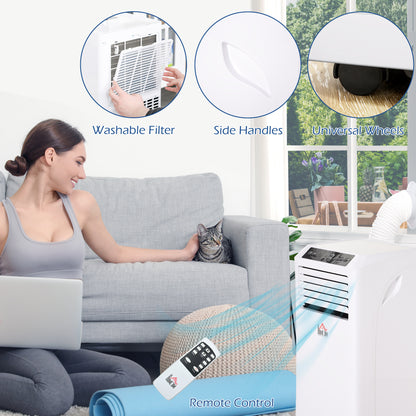 HOMCOM 8000BTU Mobile Portable Air Conditioner with Cooling, Dehumidifier, 2 Speed Fans, 24-Hour Timer for Bedroom, White
