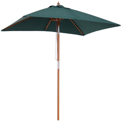 Outsunny 6.6x5ft Square Market Parasol, Wooden Patio Umbrella with Tilt Mechanism and 6 Bamboo Ribs, Garden Sunshade, Green