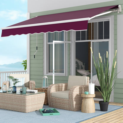 Outsunny 10' x 6.5' Manual Retractable Awning with LED Lights, Aluminum Frame Sun Canopies for Patio Door Window, Wine Red