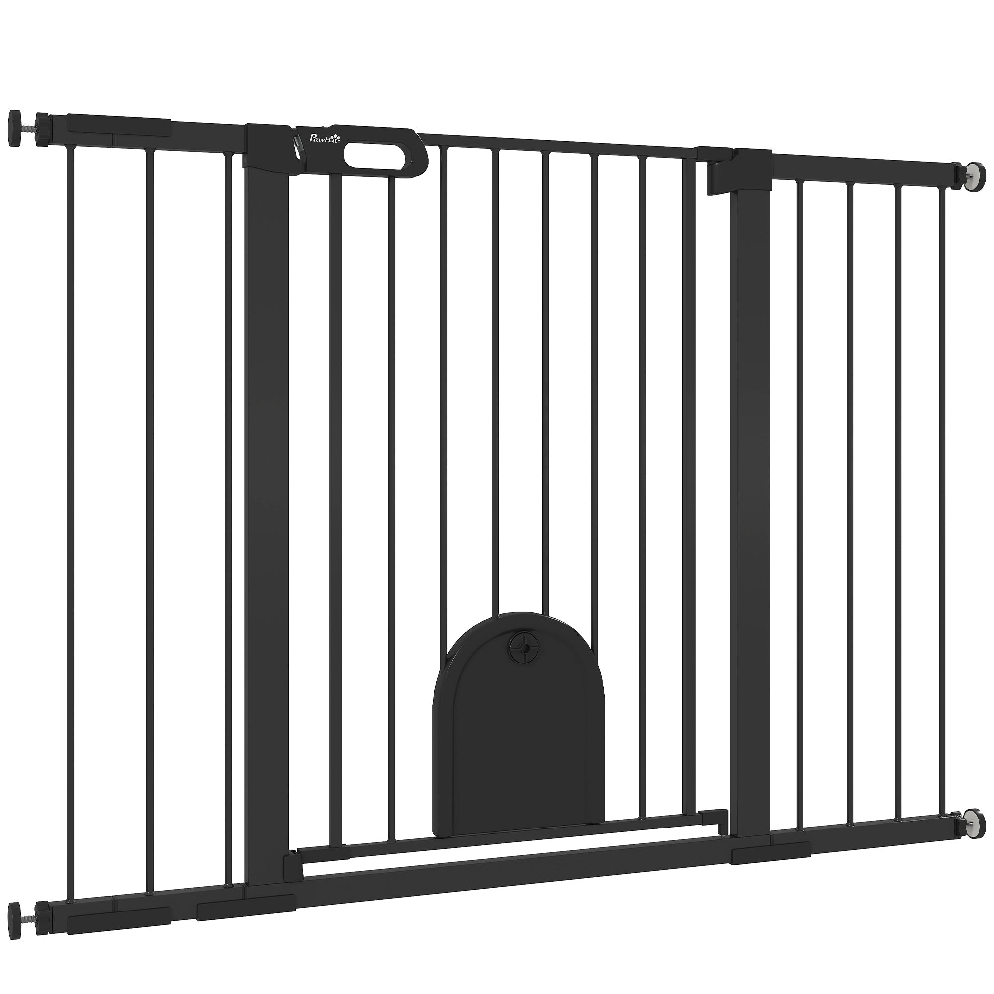 PawHut 30"-52" Extra Wide Pet Gate Barrier with Small Door, 35"H Dog Gate with Safety Gate Barrier, Stair Pressure Fit, Black