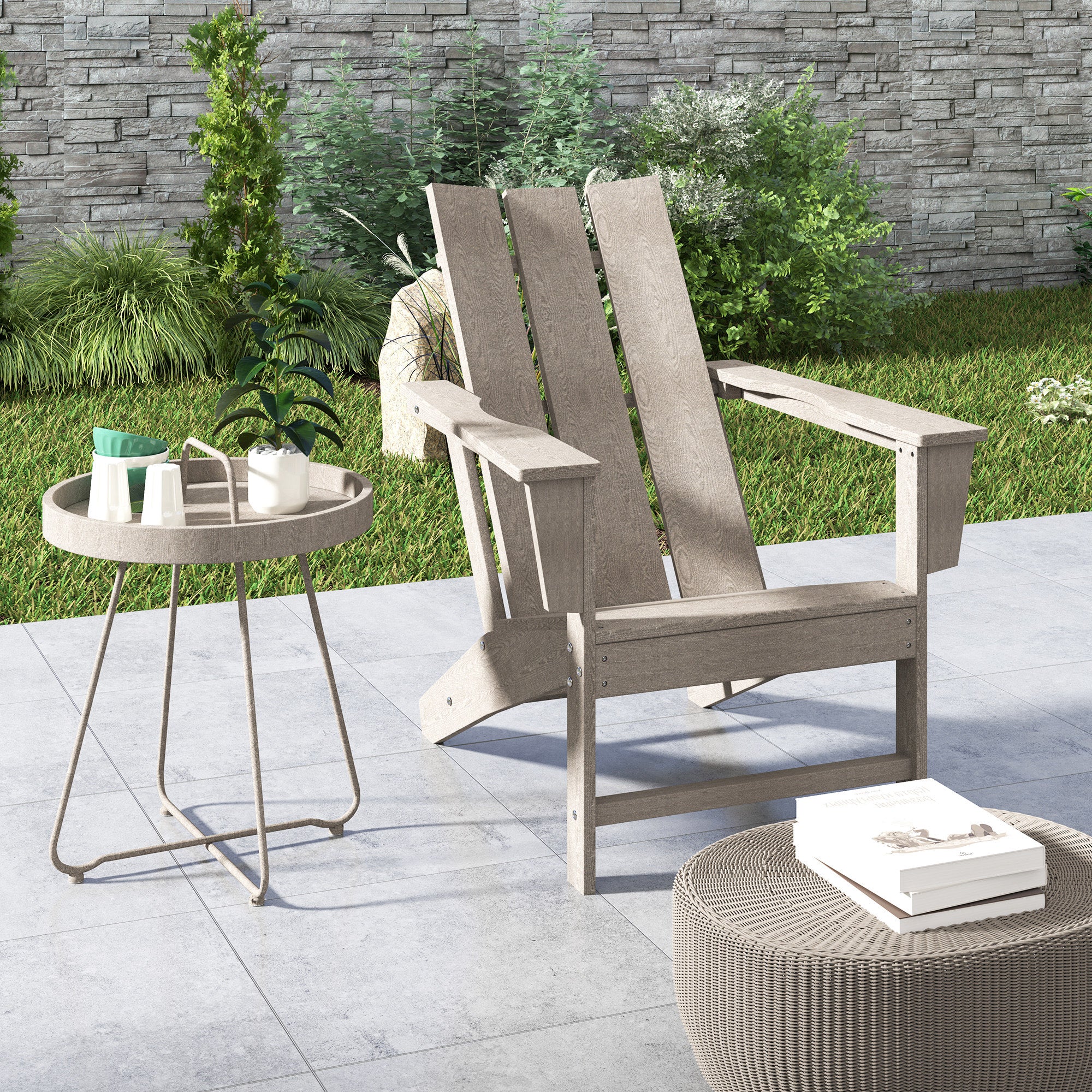 Outsunny HDPE Plastic Adirondack Chair, Muskoka Chair with High Back and Wide Armrests for Fire Pit, Patio, Porch, Dark Grey