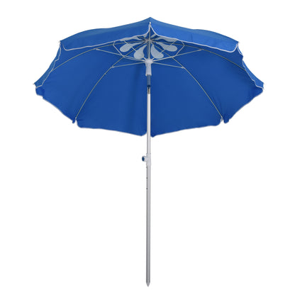 Outsunny Arc. 6.4ft Beach Umbrella with Aluminum Pole Pointed Design Adjustable Tilt Carry Bag for Outdoor Patio Blue