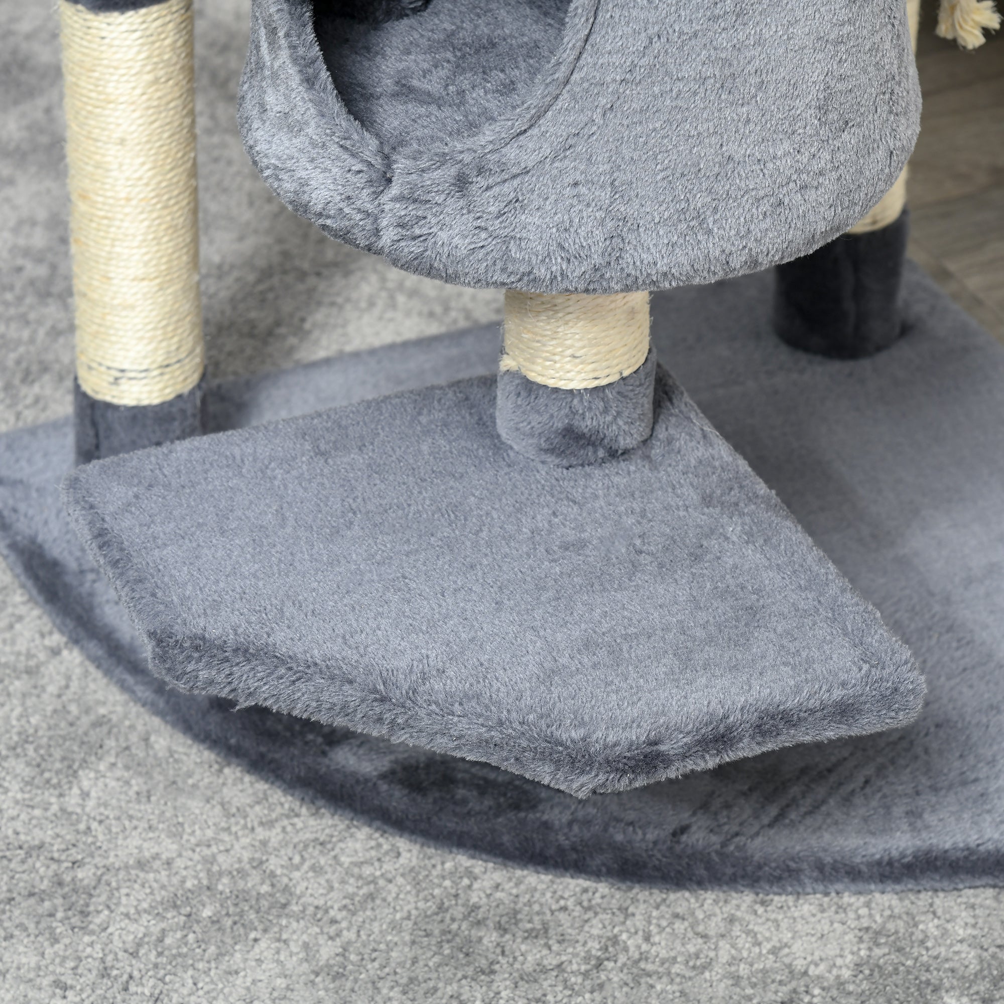 PawHut 79" Cat Tree Multi-Level with Two Condos, Kitty Tower with Scratching Posts, Two Hammocks, Perches, Interactive Toys, Dark Gray