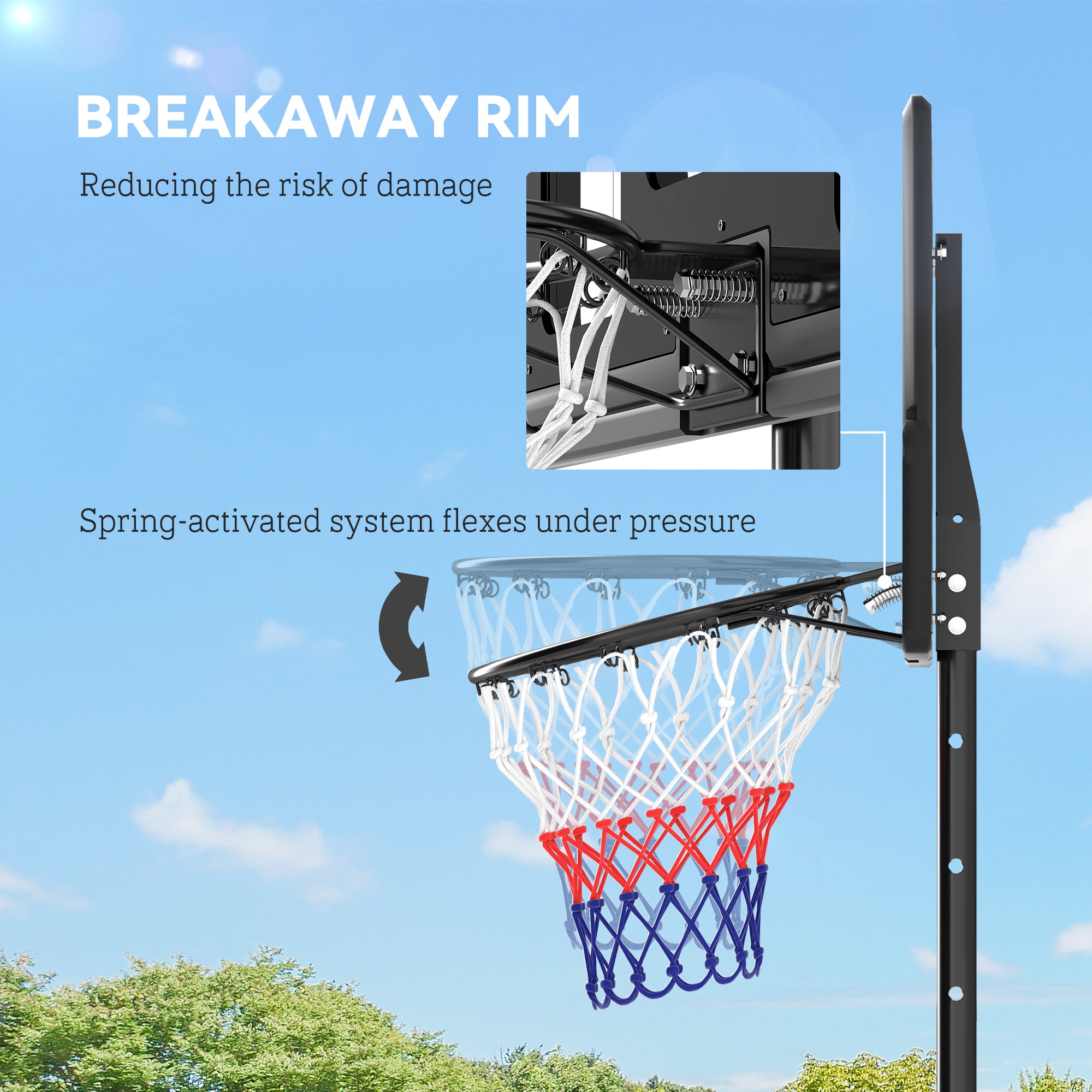 Soozier Basketball Hoop Outdoor, 7.5-10ft Portable Basketball Goal with Wheels and 43" Backboard, for Teenagers Youth Adults