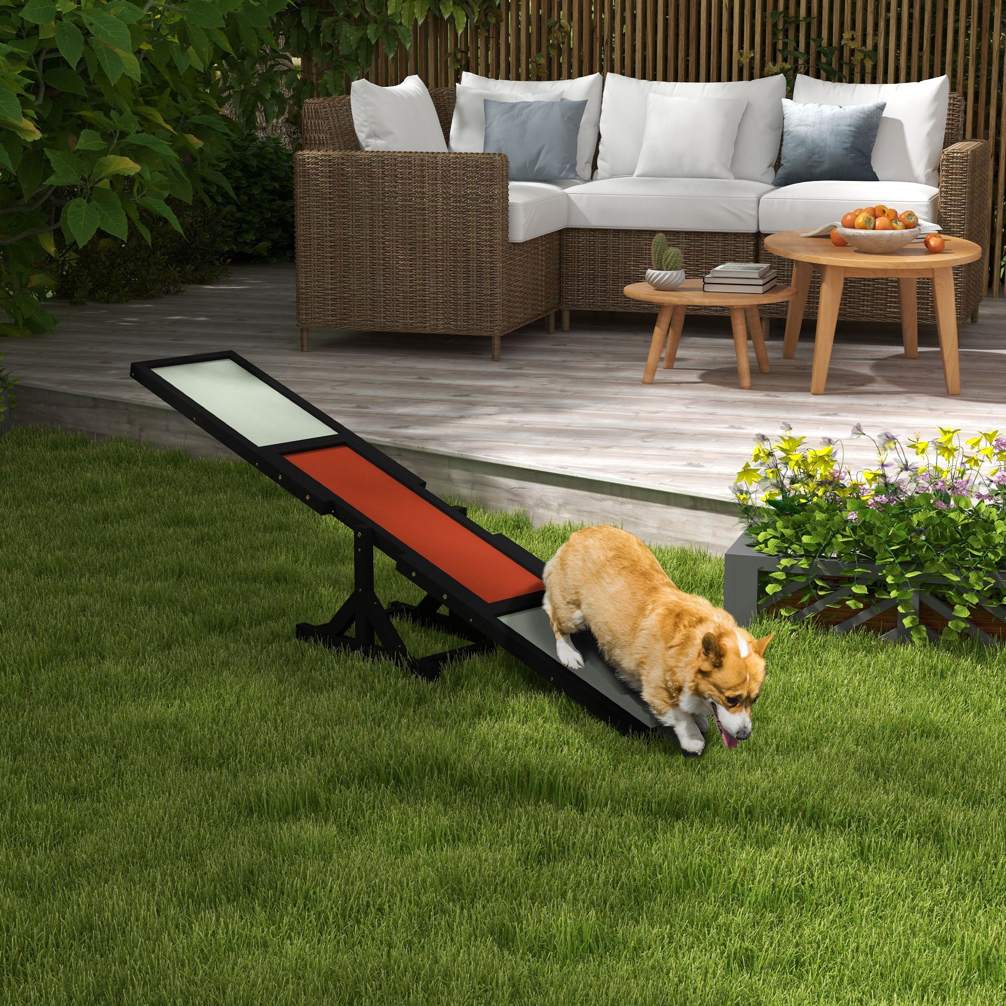 PawHut Wood Pet Seesaw, Dog Agility Training Equipment for Obedience Training, Weather Resistant, Black