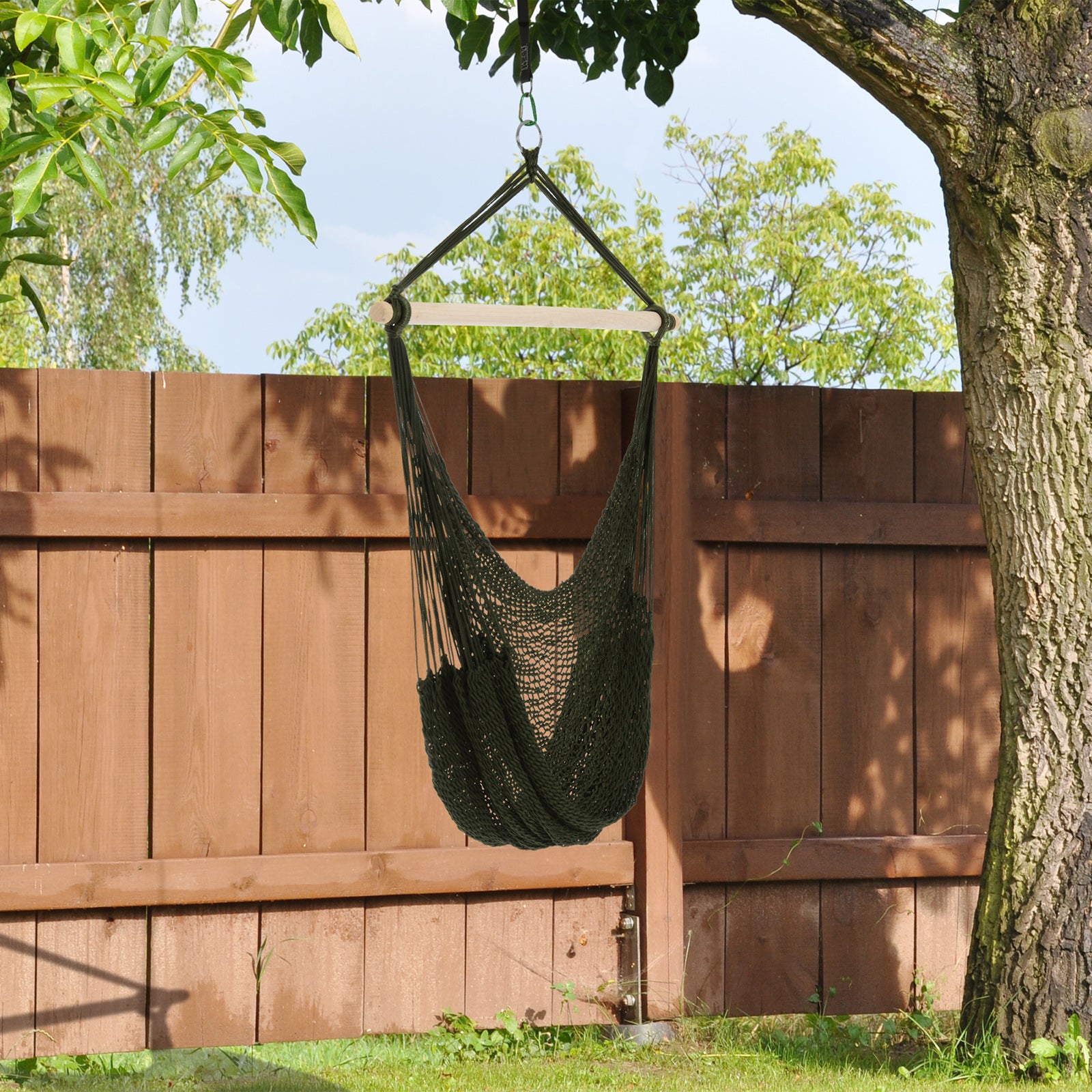 Outsunny Portable Hammock Chair, Hanging Woven Hammock Swing Chair Sleeping Bed for Outdoor Garden Yard Camping, Army Green