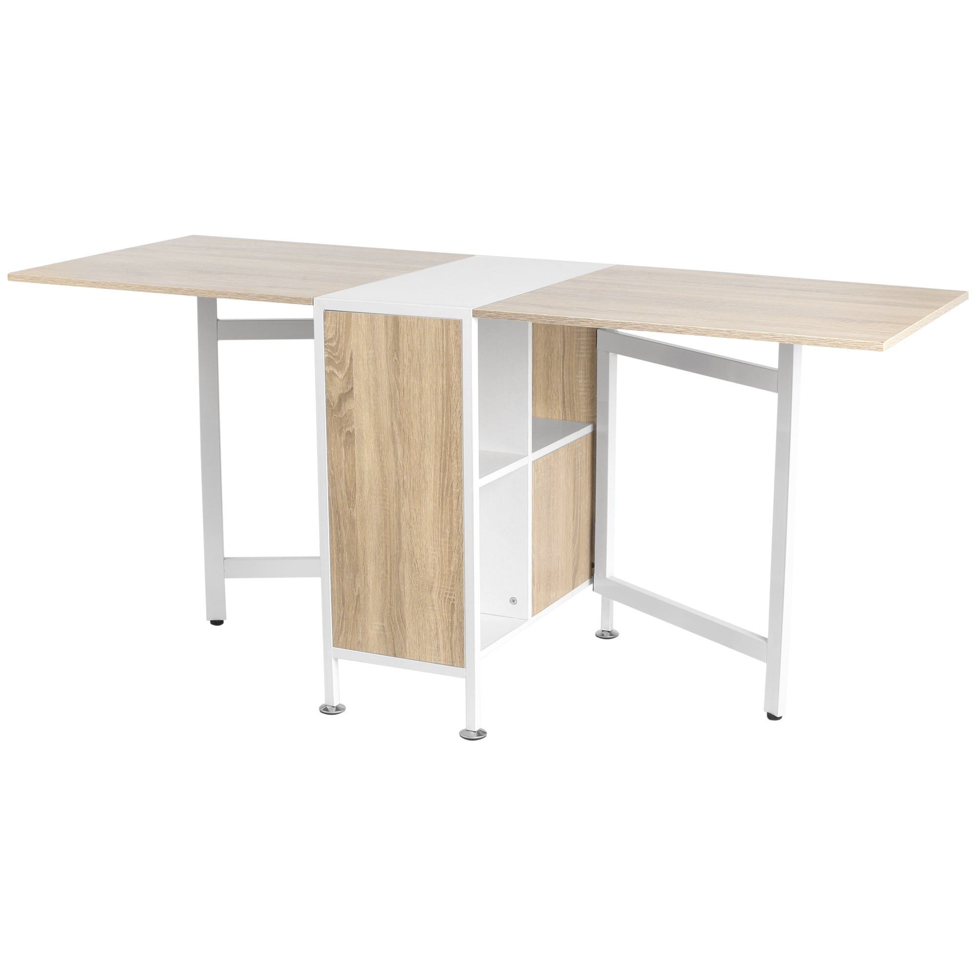 HOMCOM Multi-use Space Saving Folding Dining Table with Hideaway Shelves for Kitchen, Dining, Study and Office