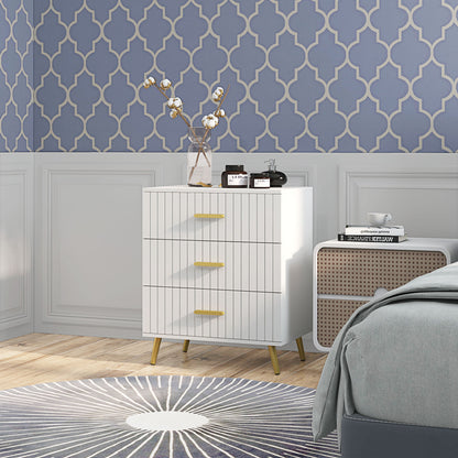 HOMCOM 3 Drawer Cabinet, Drawer Chest for Bedroom, Chest of Drawers with Aluminium Legs and Gold Handles, White