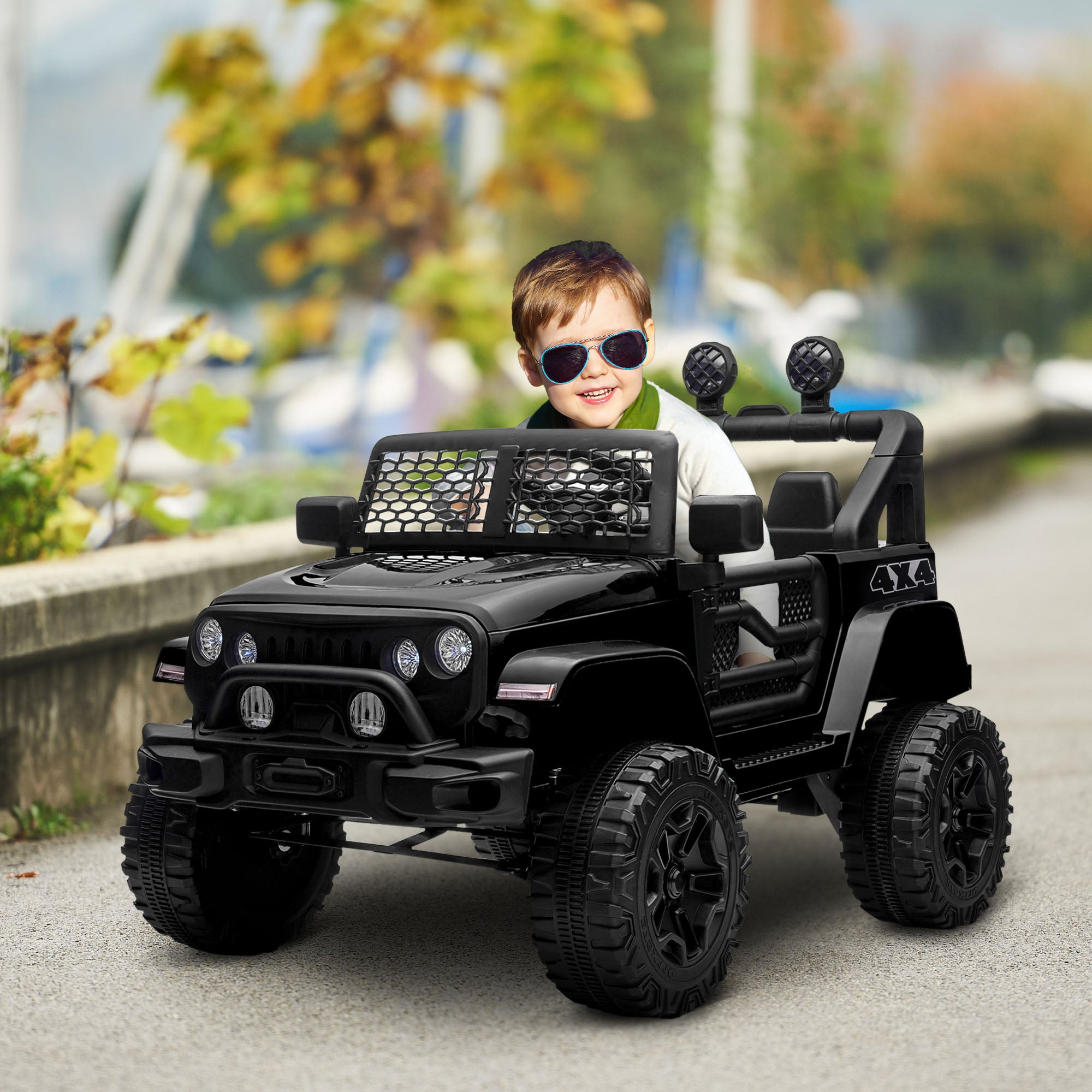 Aosom 12V Battery Powered Kids Ride On Car Off Road Truck Toy w/ Parent Remote, Black