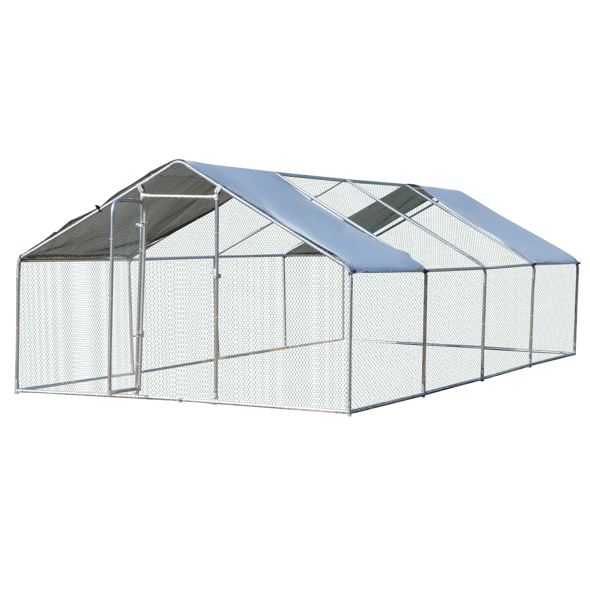 PawHut 9.8' x 26.2' Metal Chicken Coop, Galvanized Walk-in Hen House, Poultry Cage with 1.25" Tube, Waterproof UV-Protection Cover for Rabbits, Ducks