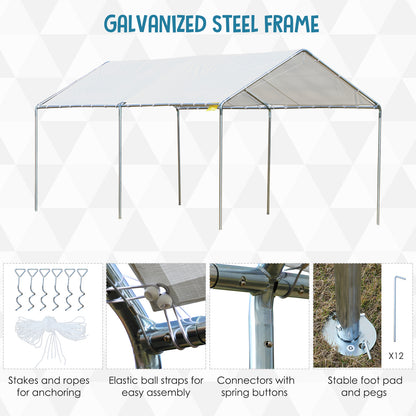Outsunny 10' x 20' Carport Heavy Duty Galvanized Car Canopy with Included Anchor Kit, 3 Reinforced Steel Cables, White
