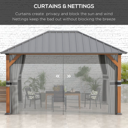 Outsunny 13' x 10' Hardtop Gazebo with Netting Sidewalls and Curtains, Galvanized Steel Outdoor Gazebo Canopy for Garden