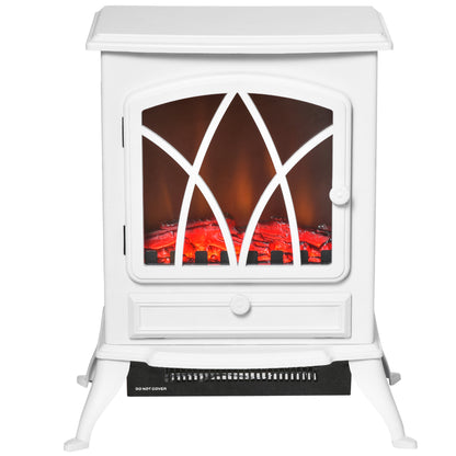 HOMCOM Free Stand Electric Fireplace Stove Heater with Adjustable LED Flame Effect and Front Door, 750W/1500W, White