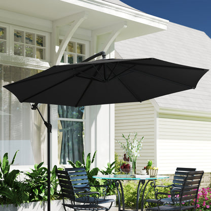 Outsunny 9.7ft Offset Patio Umbrella Garden Hanging Parasol Banana Cantilever Umbrella with Base, Crank, Black