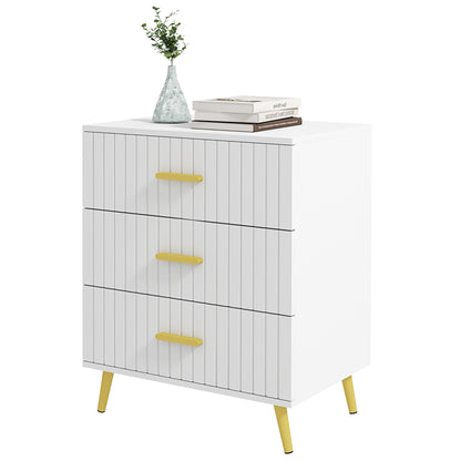 HOMCOM 3 Drawer Cabinet, Drawer Chest for Bedroom, Chest of Drawers with Aluminium Legs and Gold Handles, White