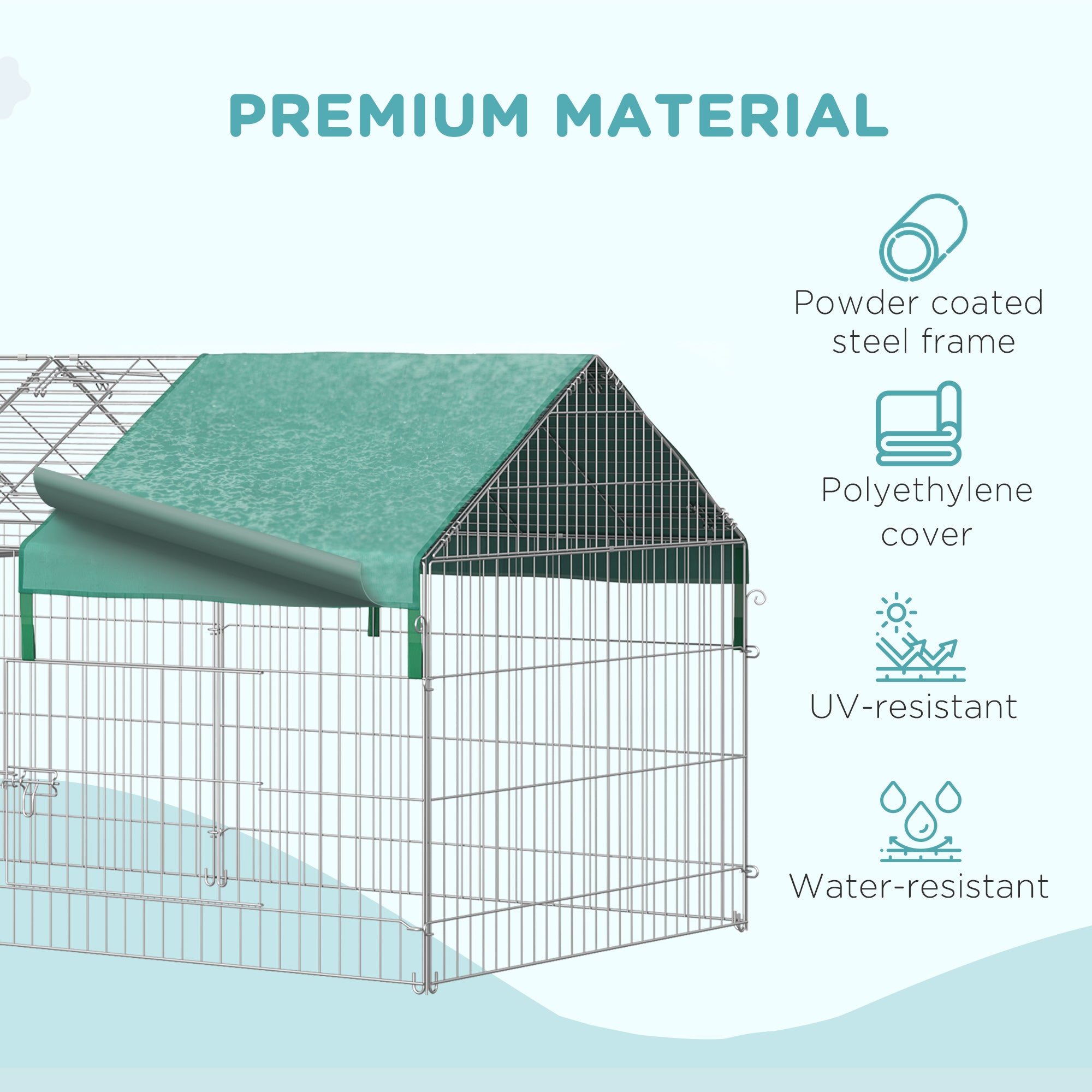 PawHut Indoor Ferret Cage Metal Chicken Run, Outdoor Dog Kennel Catio with Water-Resistant Cover, Portable Small Animal Playpen for Rabbit Guinea Pig, 86.5" x 40.5" x 40.5", Green